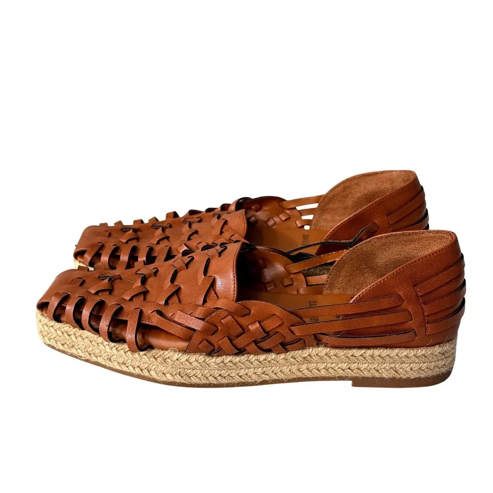 Sam & Libby Asha Espadrille Saddle Brown Woven Huarache Flat Square Toe 7.5 NEW